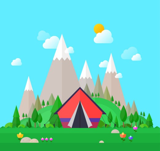 野外雪山脚下野营帐篷插画矢量素材16设计网精选