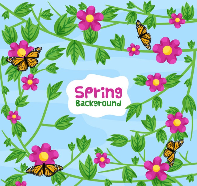 春季花枝和蝴蝶无缝背景矢量图16图库网精选