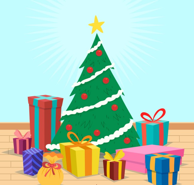 创意客厅里的圣诞树和礼物矢量图16图库网精选