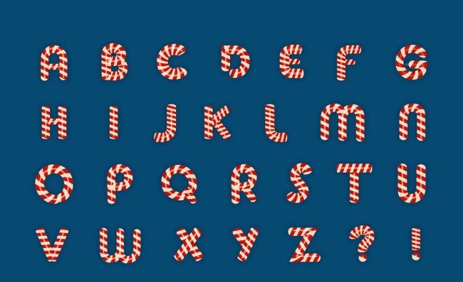 26个红色条纹糖果字母和2个符号艺术字矢量图普贤居素材网精选