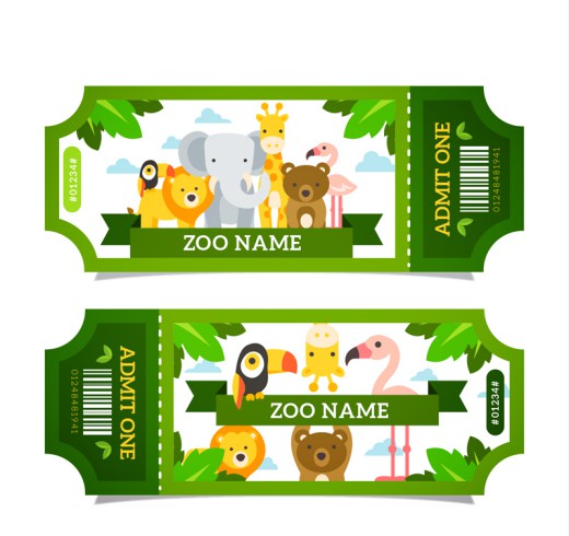 2款绿色动物园门票设计矢量素材素