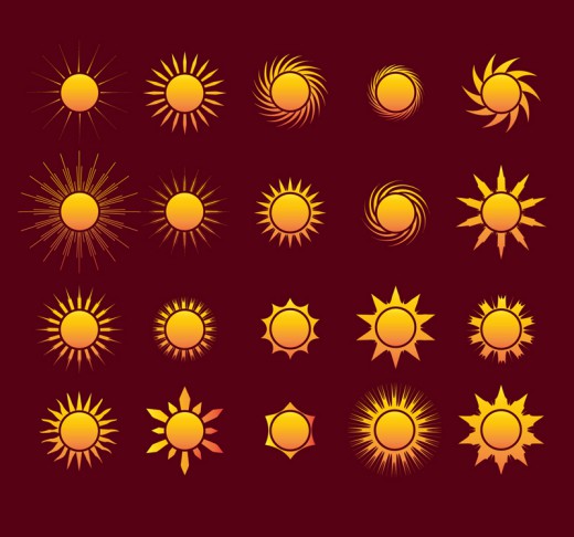 20款金色太阳图标矢量素材素材中国网精选