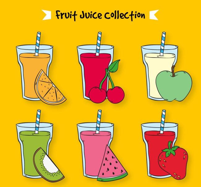 6款彩绘水果和果汁矢量图普贤居素材网精选