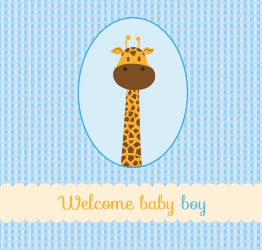 可爱长颈鹿迎婴卡片矢量图16素材网精选