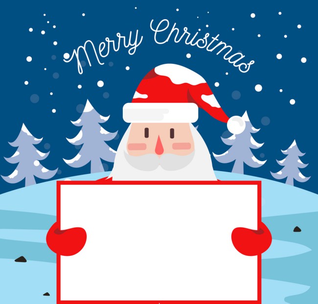 创意雪地举白纸板的圣诞老人矢量图普贤居素材网精选