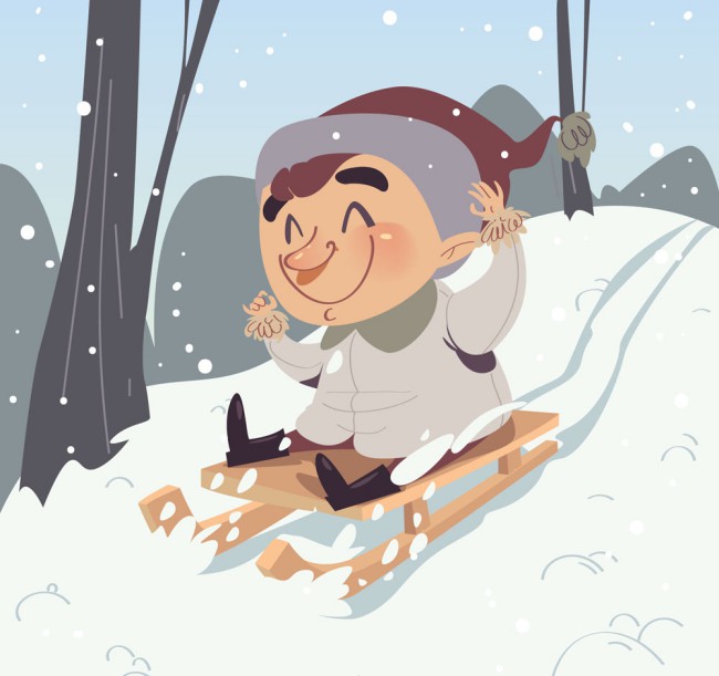 卡通坐雪橇滑雪的男孩矢量素材16设计网精选