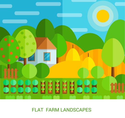 彩色扁平化农场风景矢量素材16素材网精选