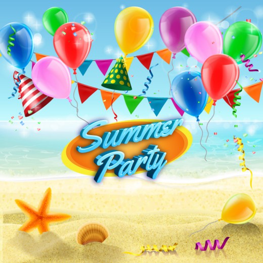 彩色气球夏季派对背景矢量素材素材