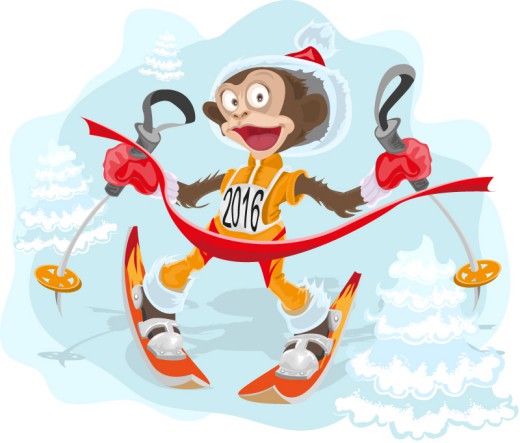 卡通滑雪的猴子设计矢量素材普贤居素材网精选