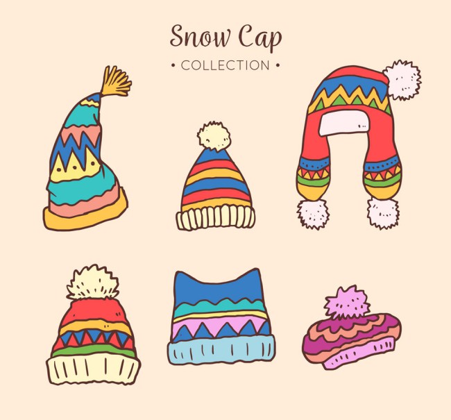 6款彩色冬季花纹帽子矢量素材素材天下精选