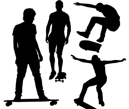 4款玩滑板的男子剪影矢量素材素材天下精选