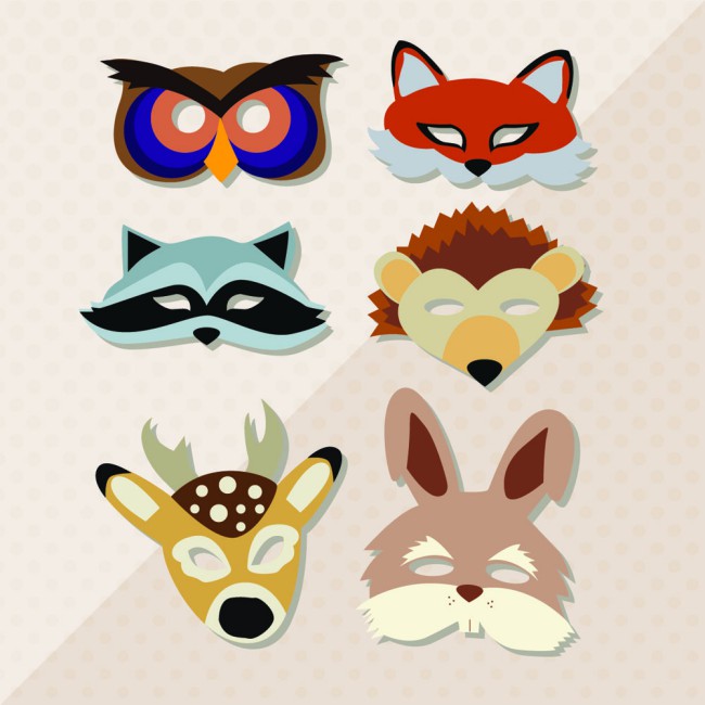 6款卡通动物面具矢量素材16图库网精选