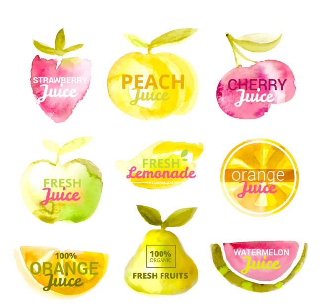 9款水彩绘水果汁标签矢量图素材中国网精选