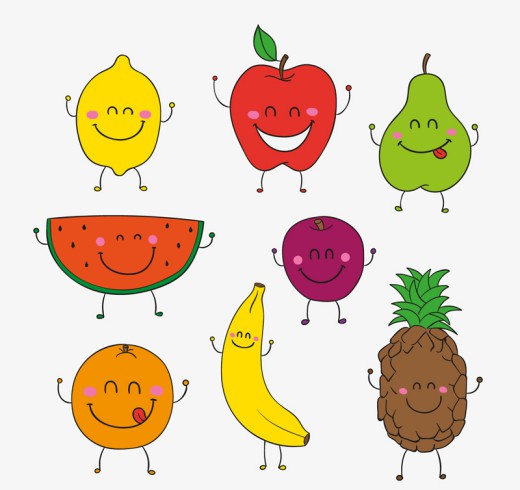 8款卡通笑脸水果矢量素材16设计网精选