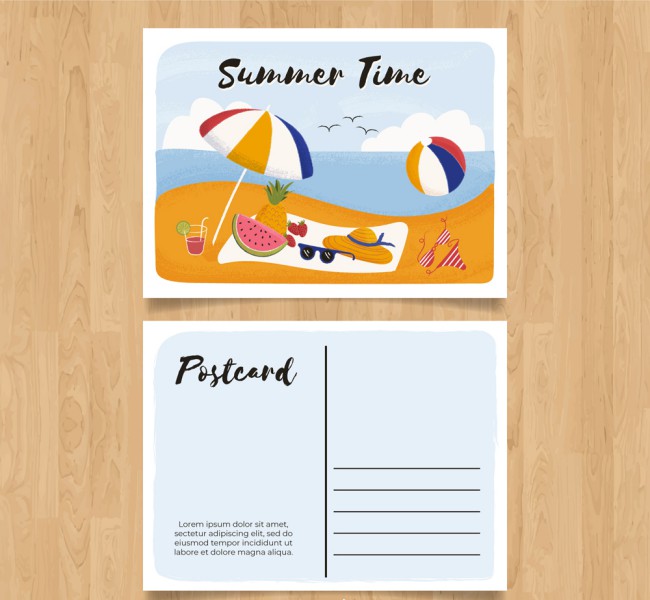 创意夏季度假沙滩明信片矢量素材16素材网精选
