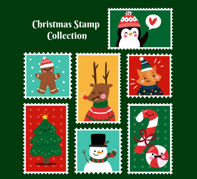 7款可爱圣诞节邮票矢量素材16图库网精选