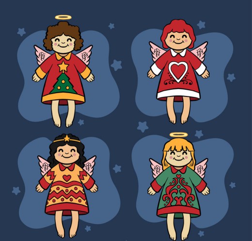 4款卡通微笑圣诞天使设计矢量素材16图库网精选