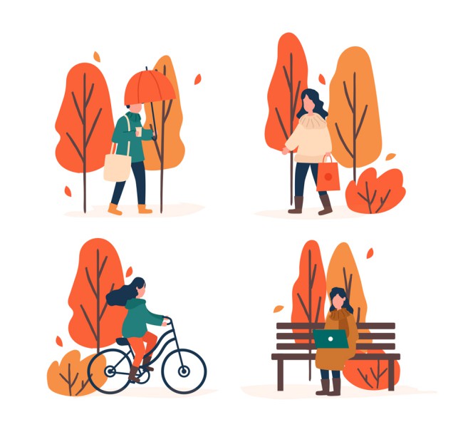 4款创意秋季树木人物矢量素材16图库网精选