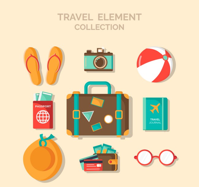 9款彩色旅行物品矢量素材16设计网