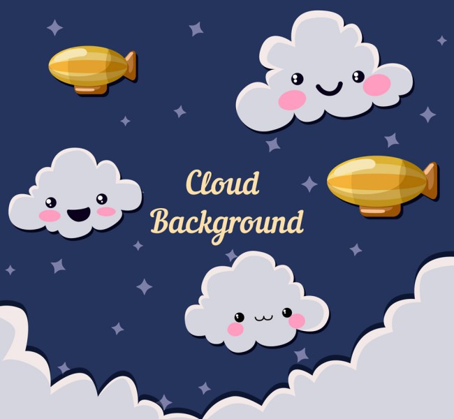 可爱夜空中的云朵和飞艇矢量素材16图库网精选