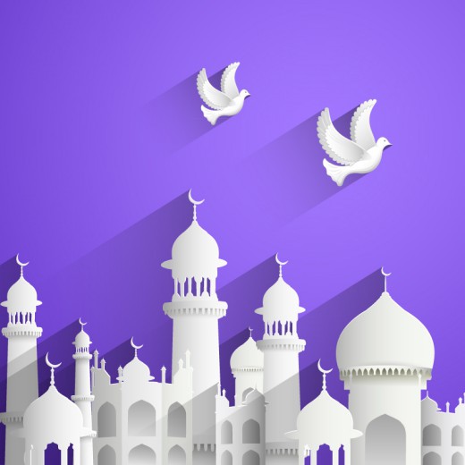 创意伊斯兰建筑与白鸽矢量素材16设
