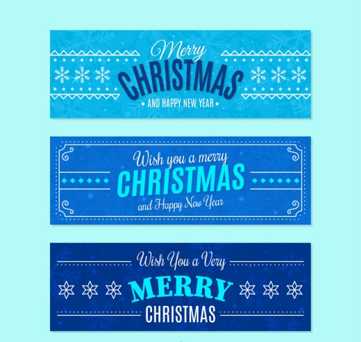 3款蓝色圣诞节banner矢量素材素材