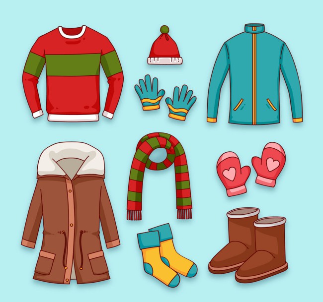 9款彩色冬季服装和配饰矢量图16图库网精选