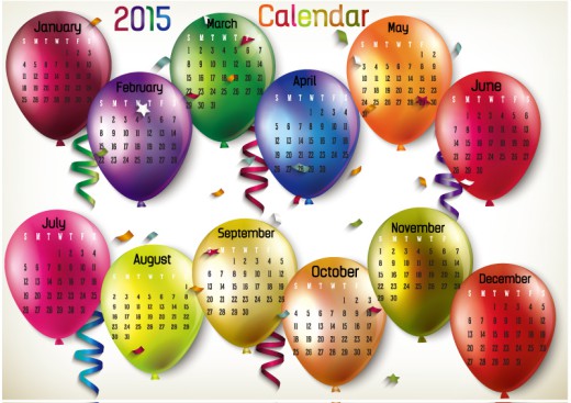 2015彩色气球年历矢量素材16素材网