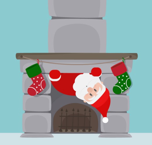 爬壁炉的圣诞老人矢量素材普贤居素