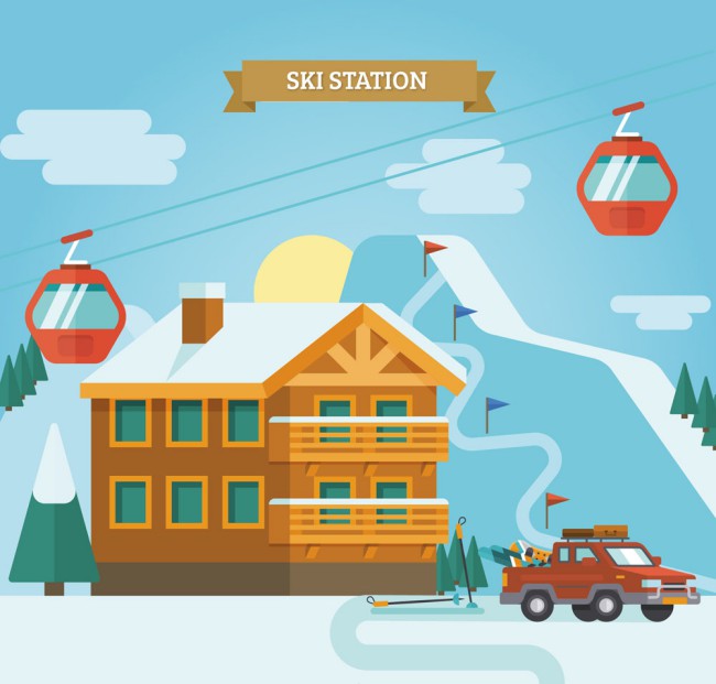 创意冬季度假滑雪场矢量素材16素材网精选