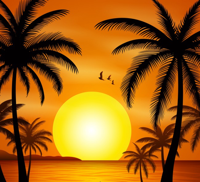 美丽夕阳下的大海沙滩风景矢量图16图库网精选