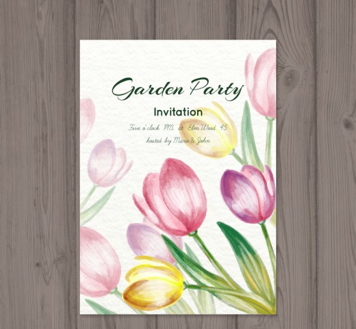 水彩绘郁金香花园派对邀请卡矢量图16素材网精选