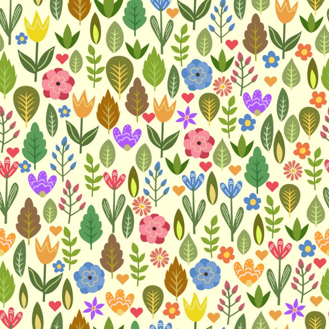 彩色花卉和树木无缝背景矢量图16图库网精选