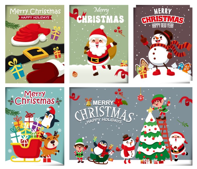 5款卡通圣诞节祝福卡片矢量图普贤居素材网精选