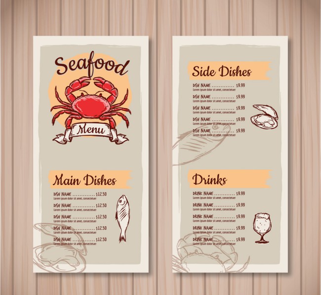 彩绘海鲜菜单设计矢量素材16设计网