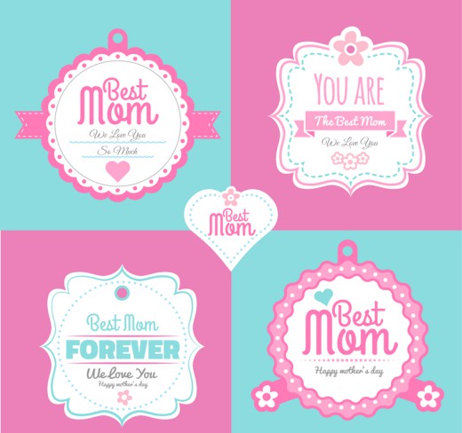 5款粉色母亲节标签矢量素材普贤居素材网精选