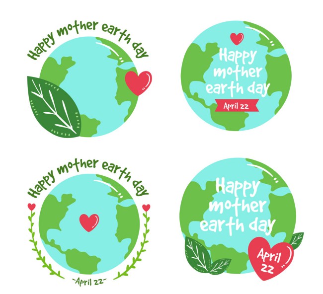 4款绿色世界地球日地球和爱心矢量图素材中国网精选