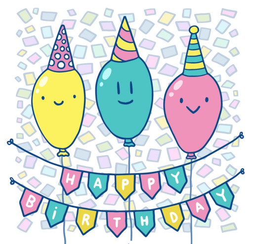 彩色生日派对卡通气球和拉旗矢量图16图库网精选