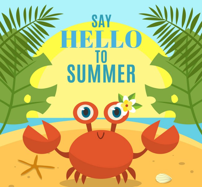 卡通夏季沙滩螃蟹矢量素材16设计网精选