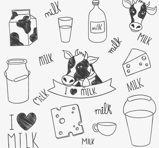 11款手绘奶牛与牛奶制品矢量素材普