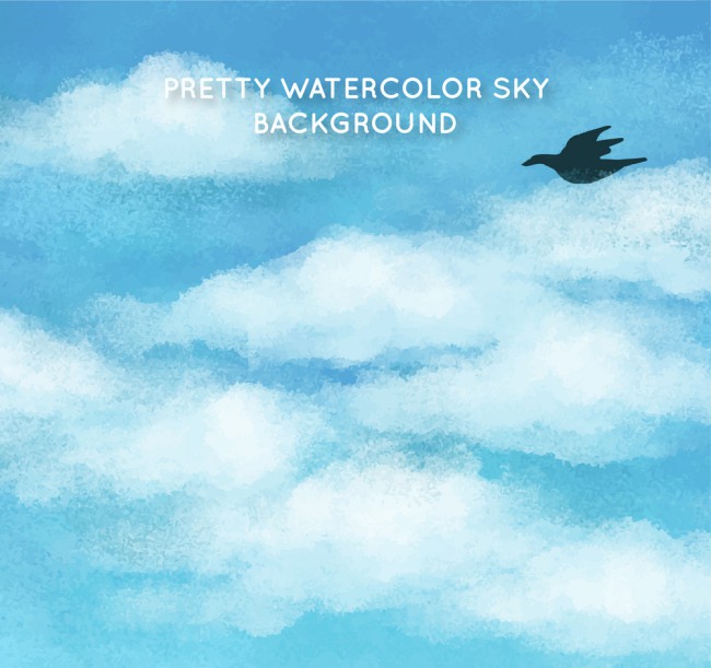 水彩绘云朵天空和鸟矢量素材16图库网精选