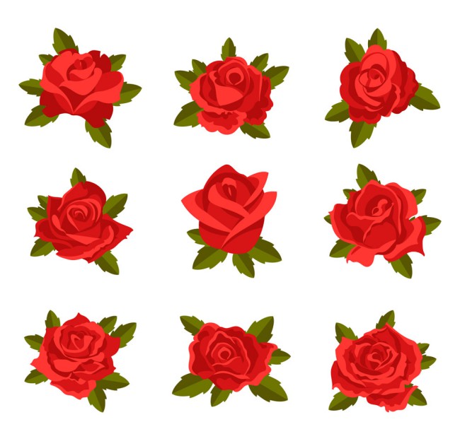 9款红色带叶玫瑰花矢量素材16图库网精选