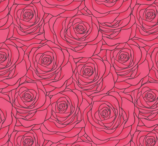 手绘红玫瑰花朵无缝背景矢量图普贤居素材网精选