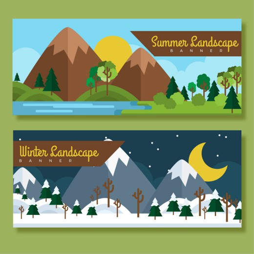 2款夏季和冬季郊外风景banner矢量图16图库网精选