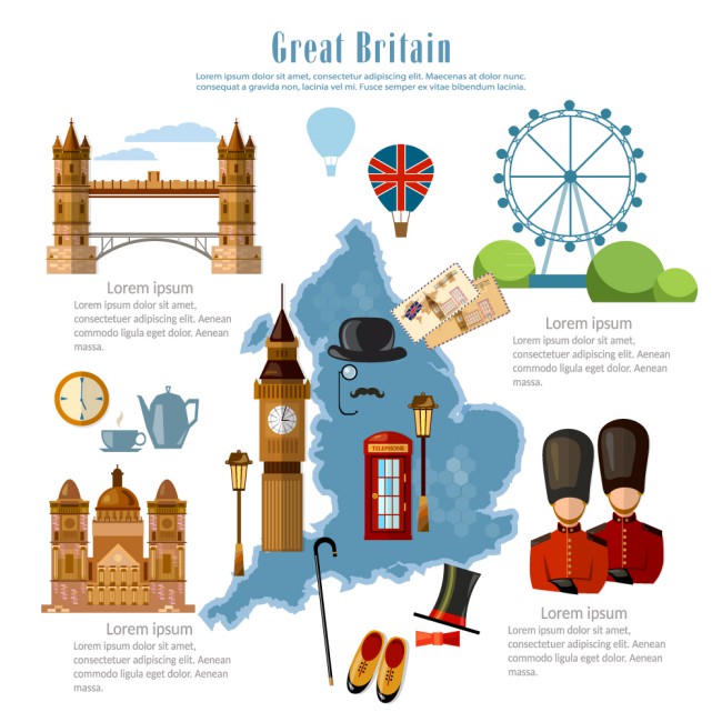 14款彩色英国旅行元素矢量图素材中