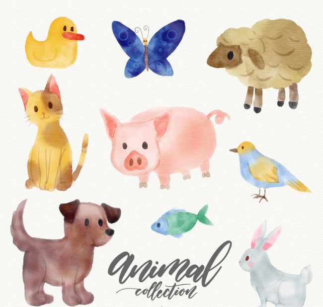 9款水彩绘可爱动物设计矢量素材16图库网精选