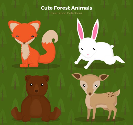 狐狸兔子熊和鹿4种可爱森林动物矢量素材16图库网精选