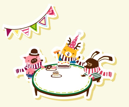 卡通动物的生日聚会矢量素材16设计网精选