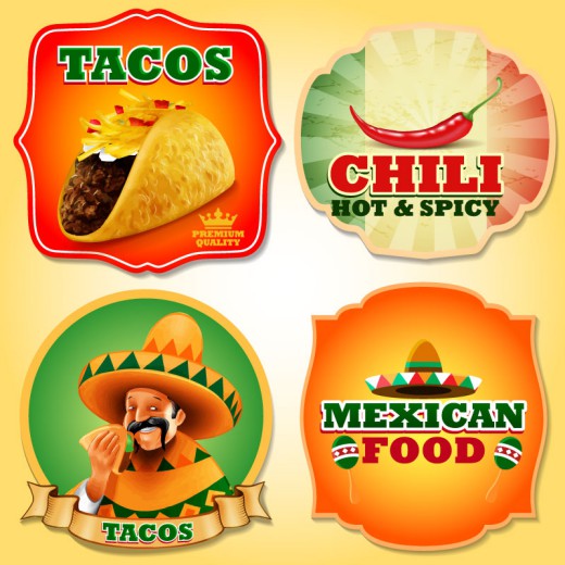 4款墨西哥食品标签矢量图素材中国网精选