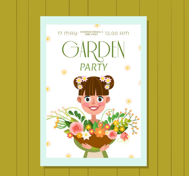 创意花园派对捧花女子邀请卡矢量图16设计网精选